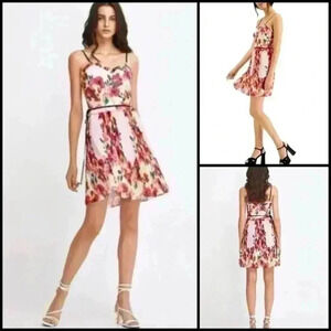 Anthropologie FoxieDox Accordion Pleated Lace Floral Print Tie Waist Dress S New